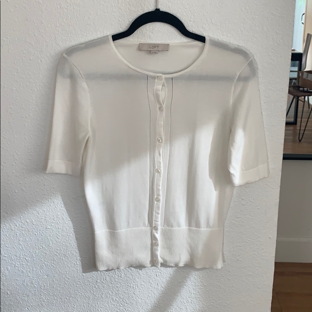 ANN TAYLOR LOFT - white short sleeve cardigan, XS